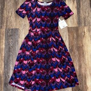 LuLaRoe Amelia women’s  Dress in Pink and Blue Pattern